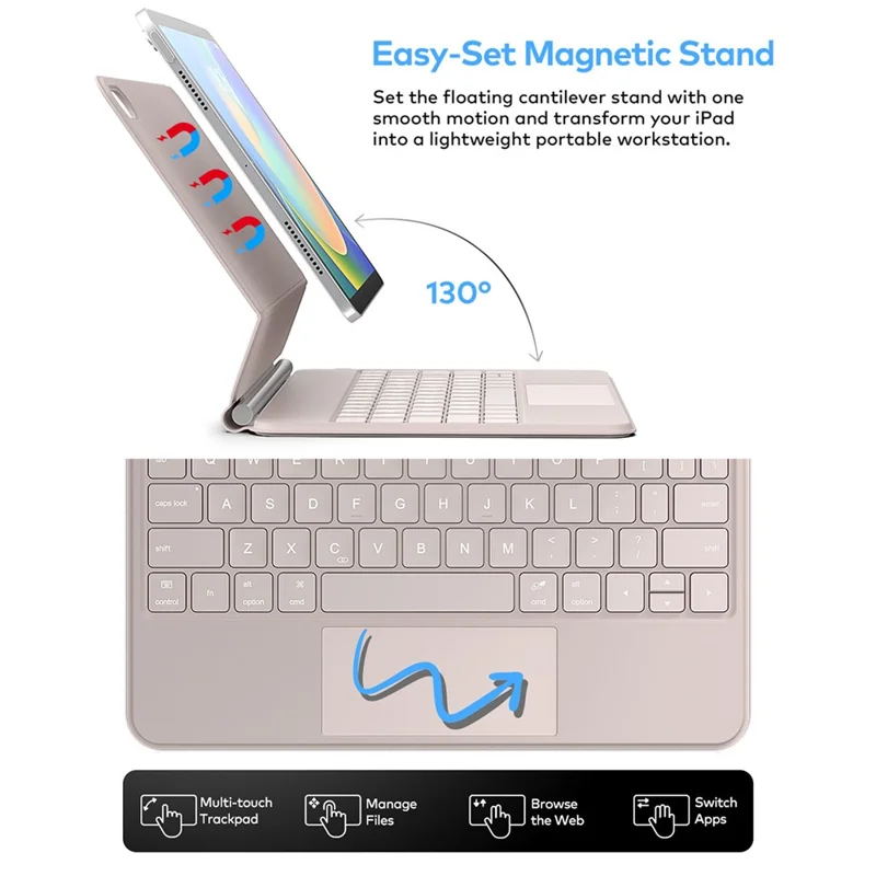 For iPad (2025) / iPad 10.9 (2022) Magnetic Floating Bluetooth-compatible Keyboard Case with Touchpad and Backlit - Pink