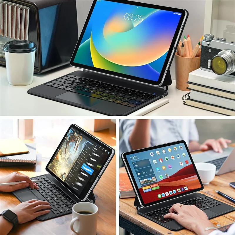 For iPad (2025) / iPad 10.9 (2022) Magnetic Floating Bluetooth-compatible Keyboard Case with Touchpad - Black
