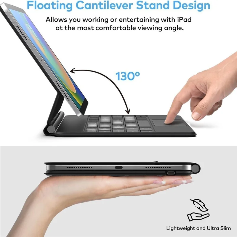 For iPad (2025) / iPad 10.9 (2022) Magnetic Floating Bluetooth-compatible Keyboard Case with Touchpad - Black