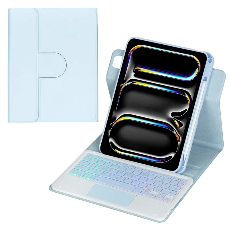 L13B-AS For iPad Pro 11 (2025)  /  (2024) Keyboard Case with Touchpad  /  Backlit Wireless Detachable Folio Keyboard Cover - Baby Blue