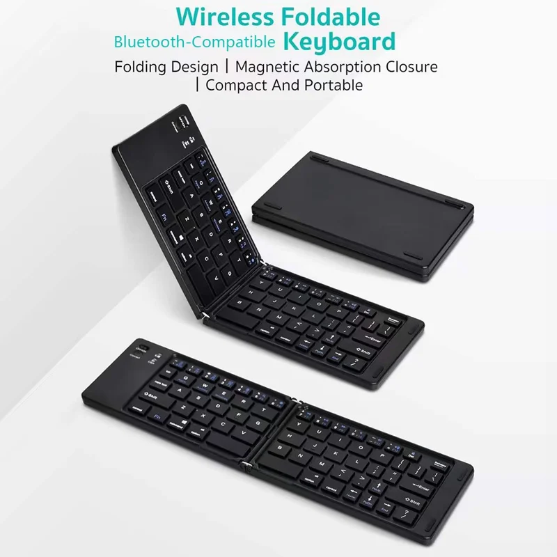 COTECI 64017 Беспроводная складная клавиатура с Bluetooth, портативная клавиатура для Android, iOS, Windows — черная