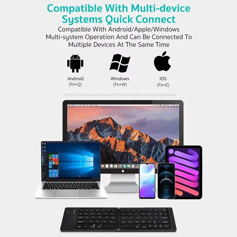 COTECI 64017 Беспроводная складная клавиатура с Bluetooth, портативная клавиатура для Android, iOS, Windows — черная