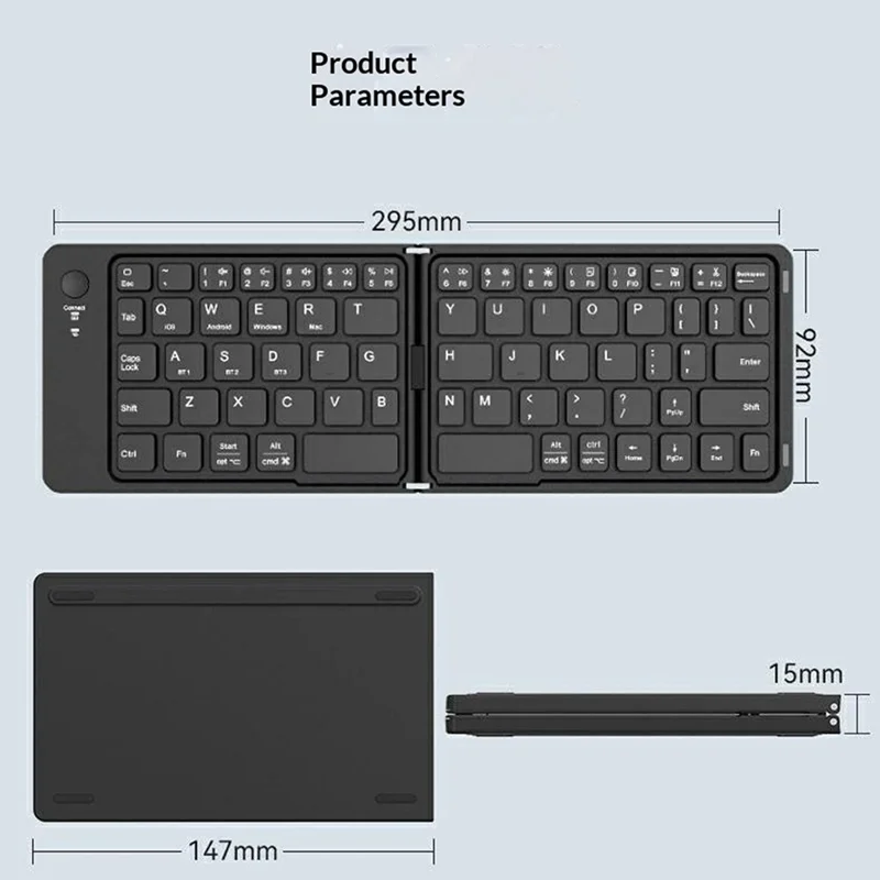 HB-028 Foldable Keyboard Mouse Set with Phone Stand Dual-Mode Mouse and Bluetooth-compatible Keyboard  for Tablet Phone - Black
