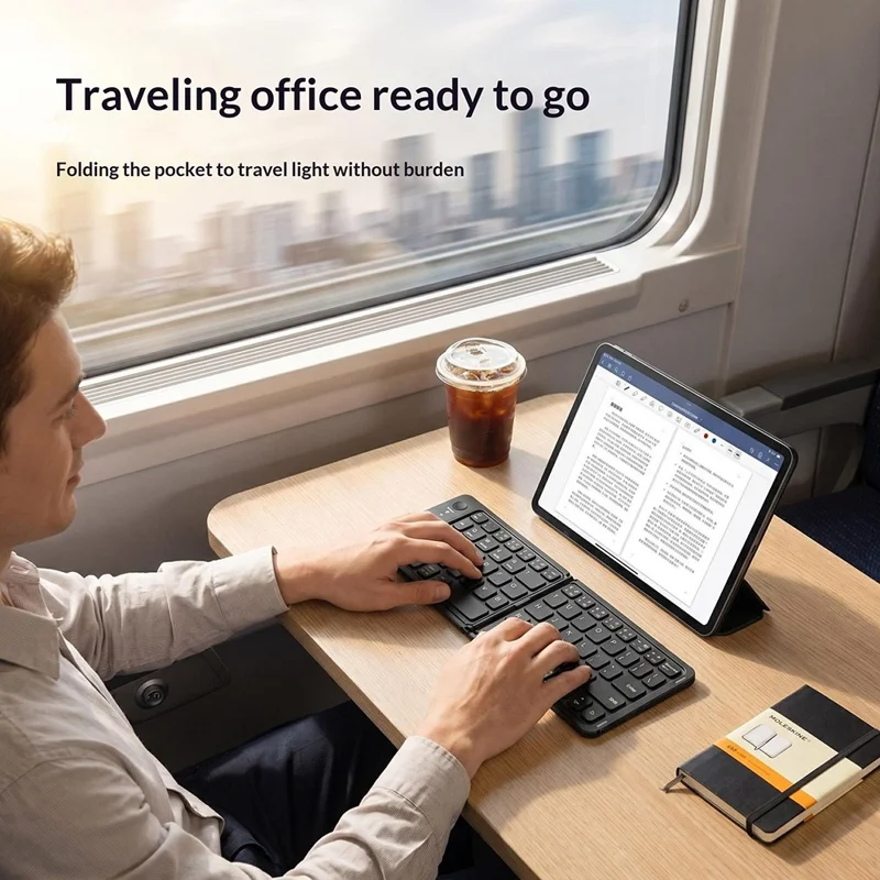 HB-028 Foldable Keyboard Mouse Set with Phone Stand Dual-Mode Mouse and Bluetooth-compatible Keyboard  for Tablet Phone - Black