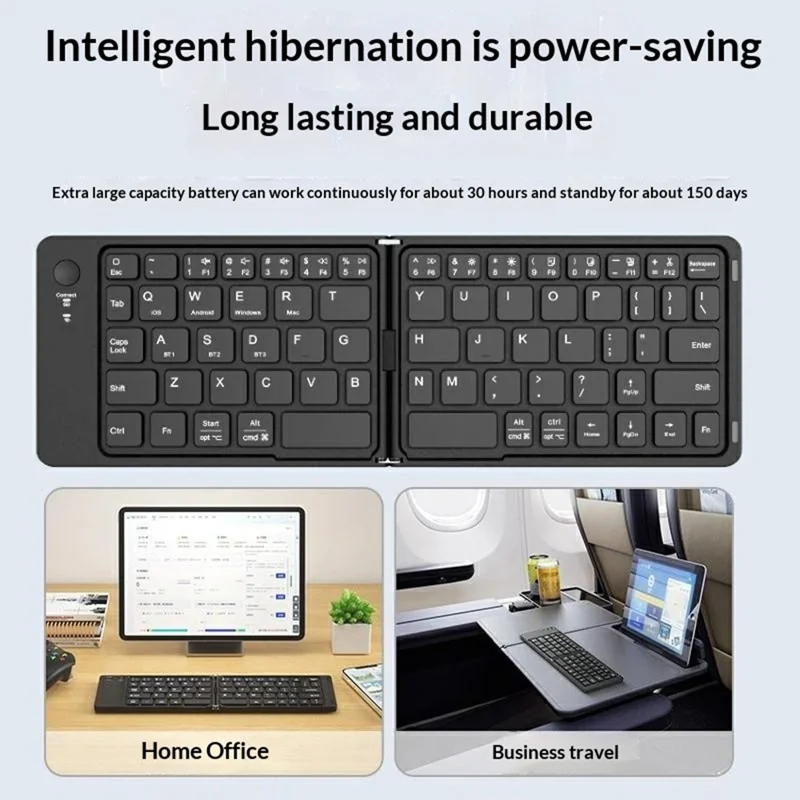 HB-028 Foldable Keyboard Mouse Set with Phone Stand Dual-Mode Mouse and Bluetooth-compatible Keyboard  for Tablet Phone - Black