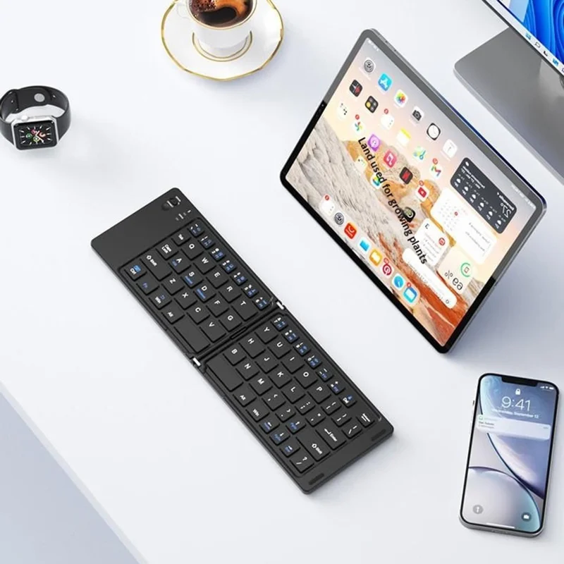 HB-028 Foldable Keyboard Mouse Set with Phone Stand Dual-Mode Mouse and Bluetooth-compatible Keyboard  for Tablet Phone - Black