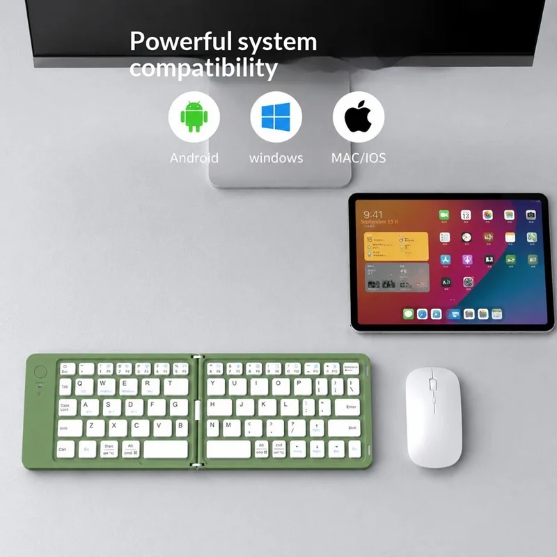 HB-028 Foldable Keyboard Mouse Set with Phone Stand Dual-Mode Mouse and Bluetooth-compatible Keyboard  for Tablet Phone - Black
