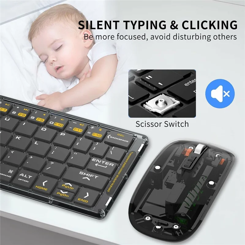 Conjunto mini plegable F01C de teclado y ratón Bluetooth con soporte para teléfono, inalámbrico recargable con conexión triple a dispositivos - Negro