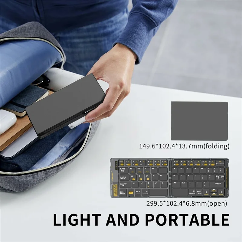 Conjunto mini plegable F01C de teclado y ratón Bluetooth con soporte para teléfono, inalámbrico recargable con conexión triple a dispositivos - Negro