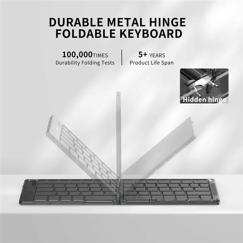 Conjunto mini plegable F01C de teclado y ratón Bluetooth con soporte para teléfono, inalámbrico recargable con conexión triple a dispositivos - Negro