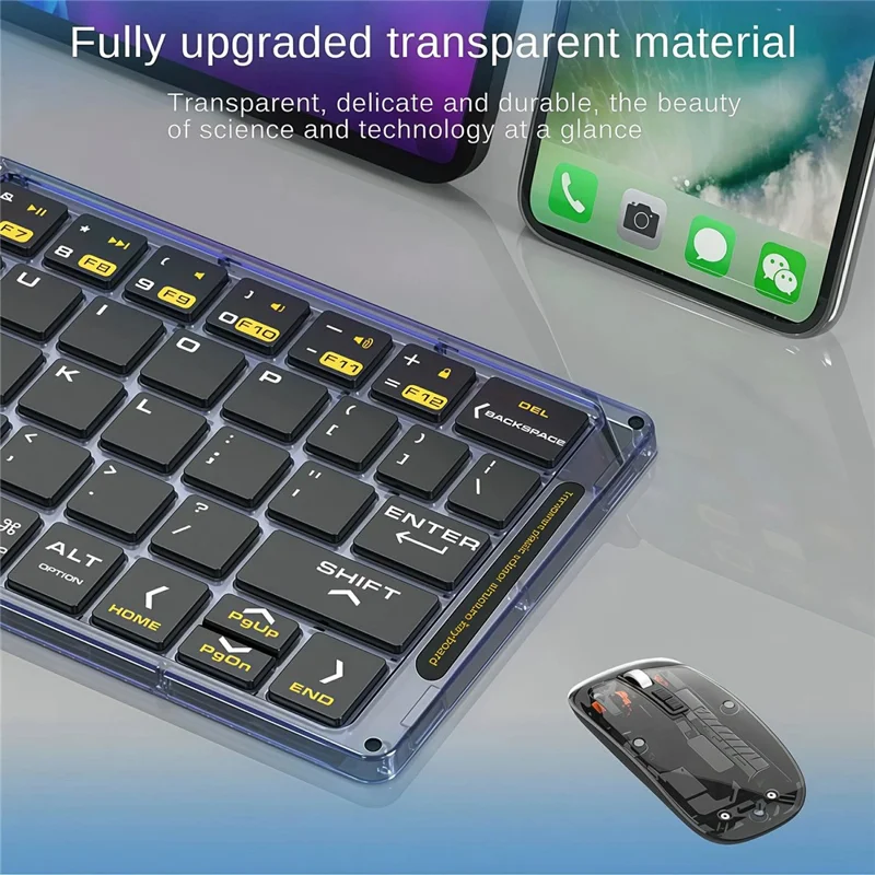 Conjunto mini plegable F01C de teclado y ratón Bluetooth con soporte para teléfono, inalámbrico recargable con conexión triple a dispositivos - Negro