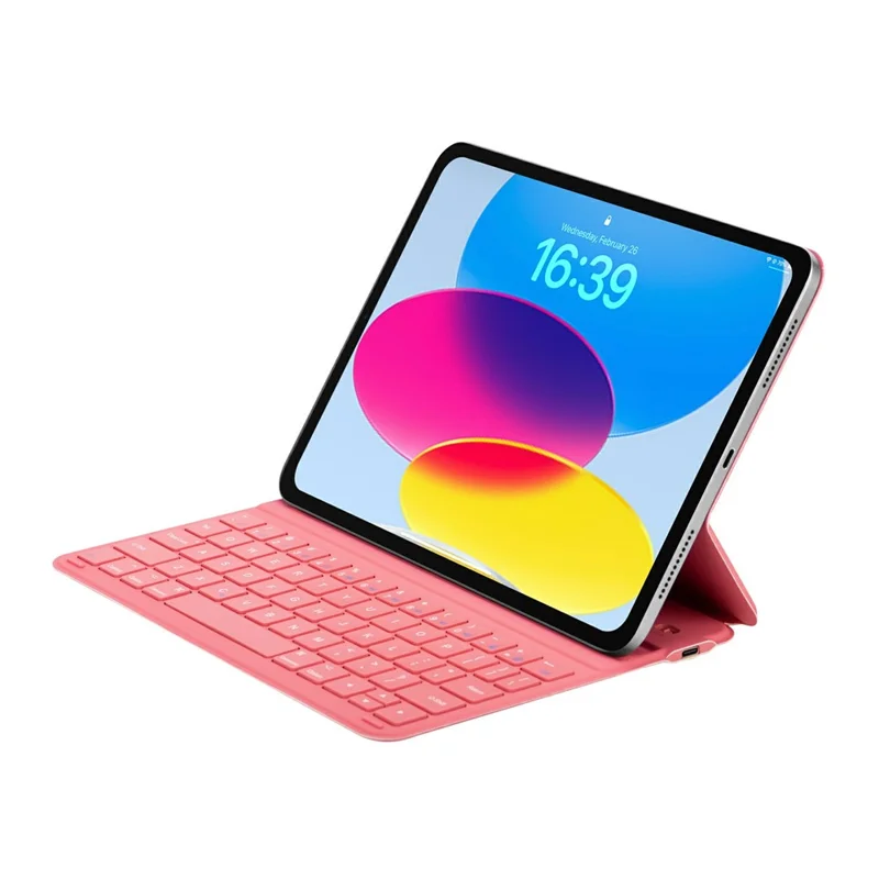 Teclado Bluetooth compatible con PU Leather Stand Cover para iPad (2025) / iPad 10.9 con soporte para lápiz - Rojo Sandía