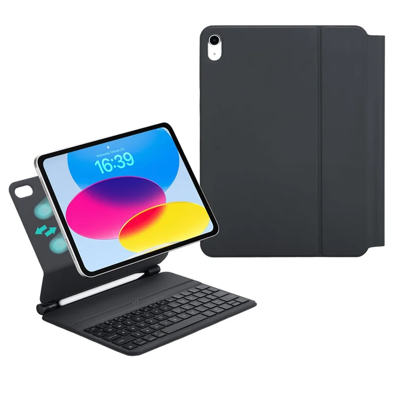 For iPad (2025) / iPad 10.9 (2022) Direct Connection Keyboard + Magnetic Leather Tablet Case - Black