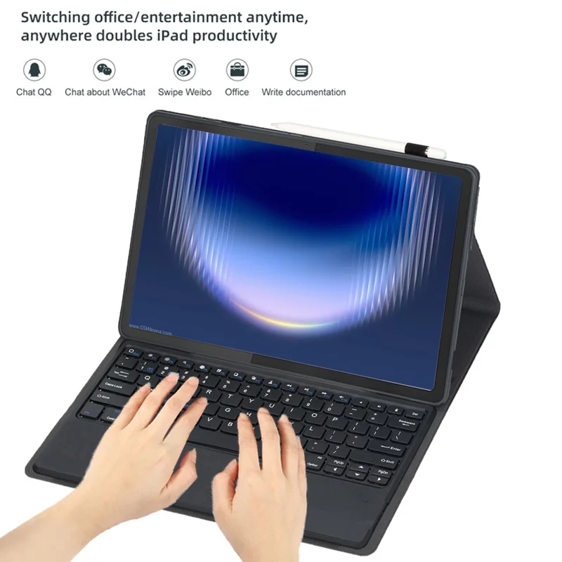 AH36 For Huawei MatePad Pro Max Detachable Bluetooth-compatible Keyboard Case Ultra Slim PU Leather+TPU Protective Cover - Black