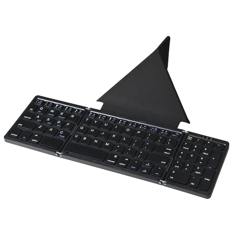 B089T 81-Key Tri-Fold Bluetooth-compatible Keyboard with Numeric Keypad Built-in Bracket for Phone Tablet Laptop - Black
