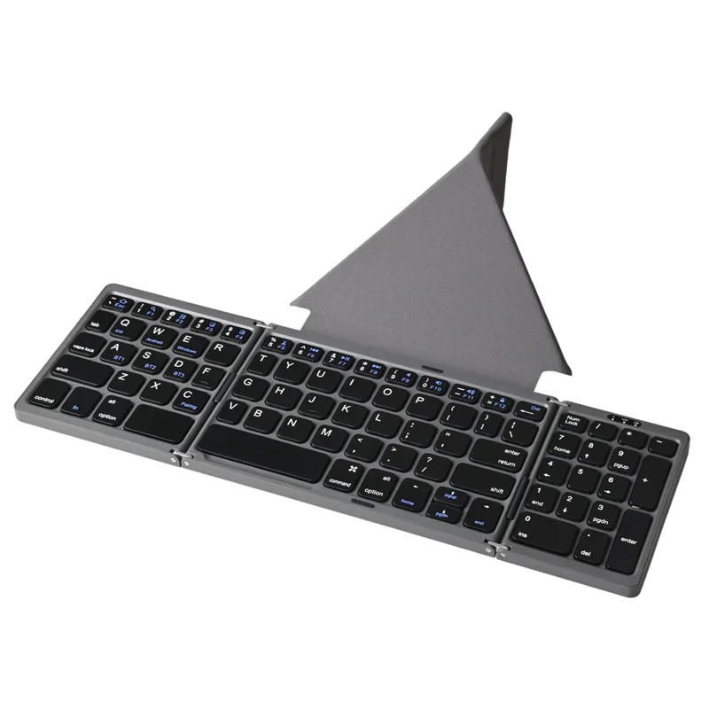 B089T 81-Key Tri-Fold Bluetooth-compatible Keyboard with Numeric Keypad Built-in Bracket for Phone Tablet Laptop - Grey