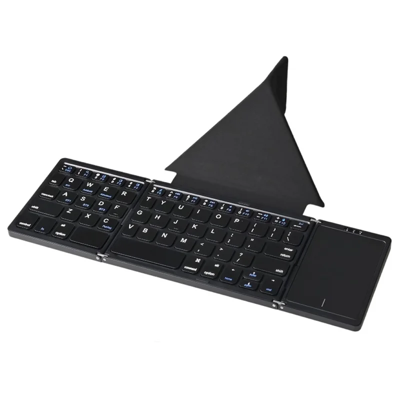 B089T 61-Key Triple-Fold Bluetooth-Compatible Keyboard with Touchpad Built-in Bracket for Phone Tablet PC - Black