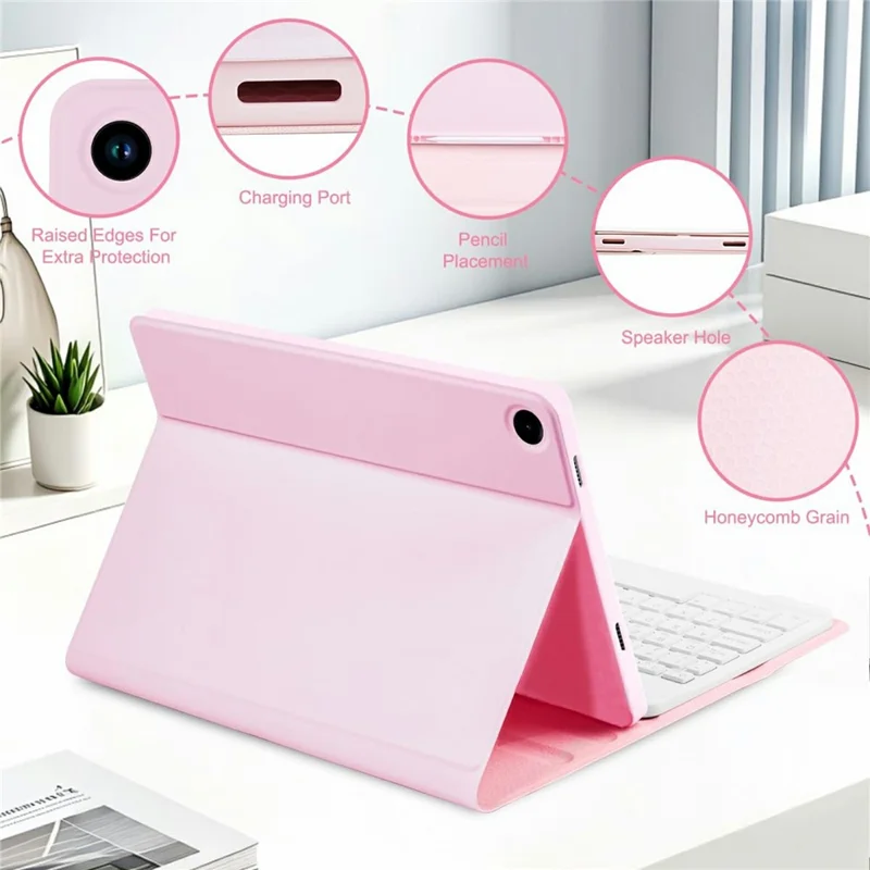For Samsung Galaxy Tab A9+ / A11+ 7-Color Backlit Bluetooth-compatible Keyboard Case with Mouse Combo - Pink