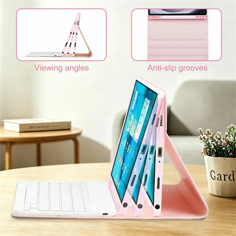 For Samsung Galaxy Tab A9+ / A11+ 7-Color Backlit Bluetooth-compatible Keyboard Case with Mouse Combo - Pink