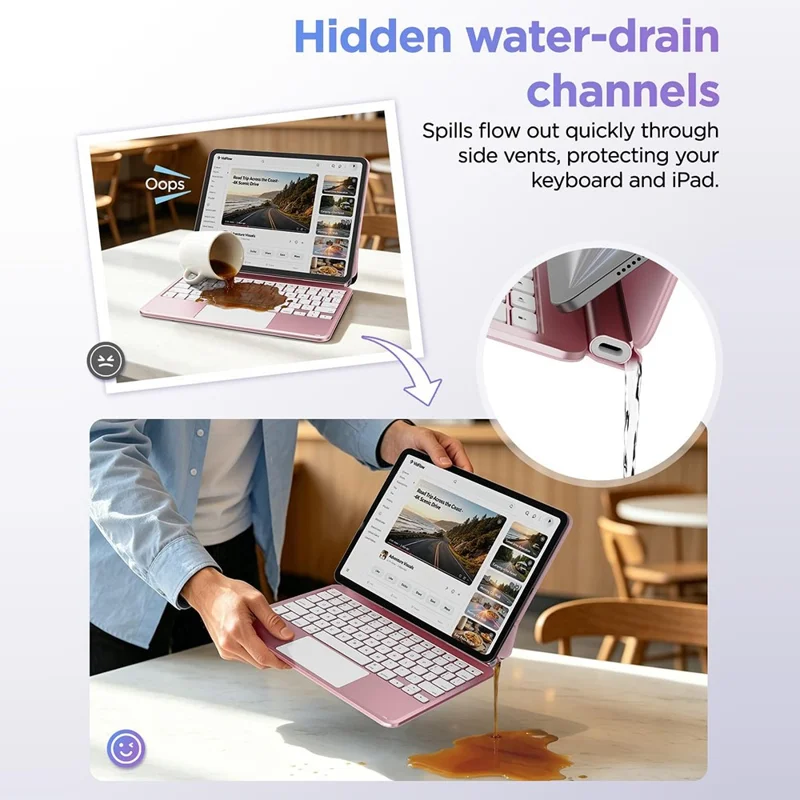 MK021 لجهاز iPad (2025) / iPad 10.9 (2022) غطاء لوحة مفاتيح بلوتوث مغناطيسي عائم متوافق مع 5.4 مع لوحة تحكم - وردي