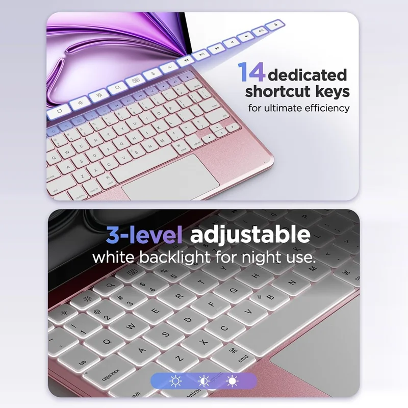 MK021 لجهاز iPad (2025) / iPad 10.9 (2022) غطاء لوحة مفاتيح بلوتوث مغناطيسي عائم متوافق مع 5.4 مع لوحة تحكم - وردي