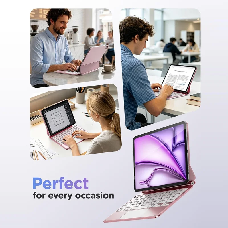 MK021 لجهاز iPad (2025) / iPad 10.9 (2022) غطاء لوحة مفاتيح بلوتوث مغناطيسي عائم متوافق مع 5.4 مع لوحة تحكم - وردي