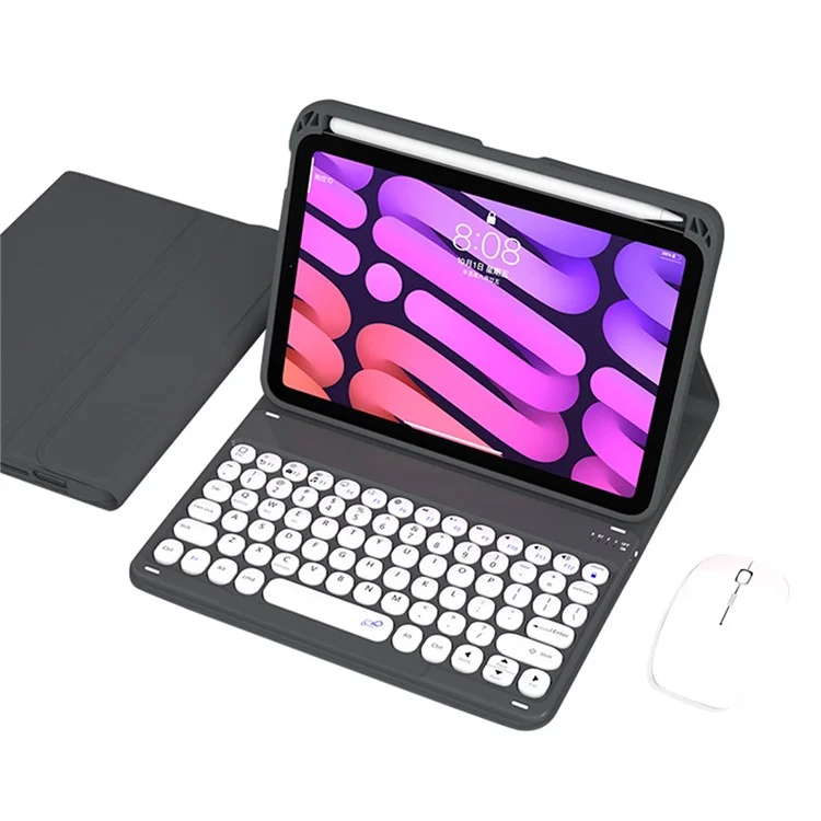 TPU Tablet Stand Case Dust-proof Magnetic Protective Cover with Detachable Bluetooth-compatible Keyboard Mouse Pencil Holder for iPad mini (2021) - Black