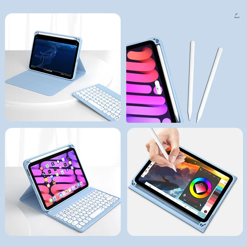 TPU Tablet Stand Case Dust-proof Magnetic Protective Cover with Detachable Bluetooth-compatible Keyboard Mouse Pencil Holder for iPad mini (2021) - Blue