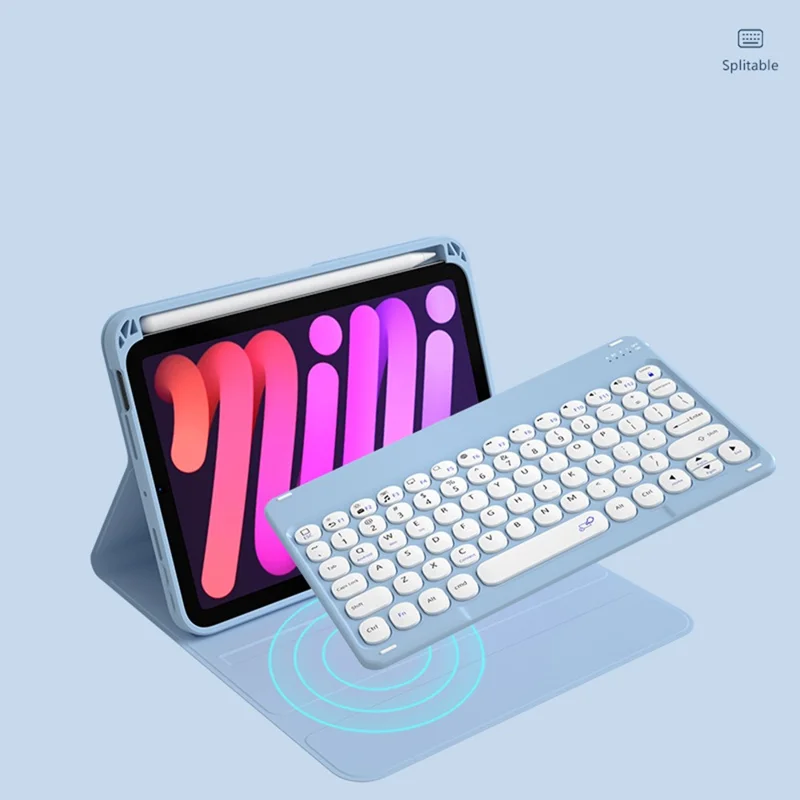 Detachable Magnetic Bluetooth-compatible Keyboard Protective Cover TPU Tablet Stand Case with Mouse Pencil Holder Backlit for iPad mini (2021) - Pink