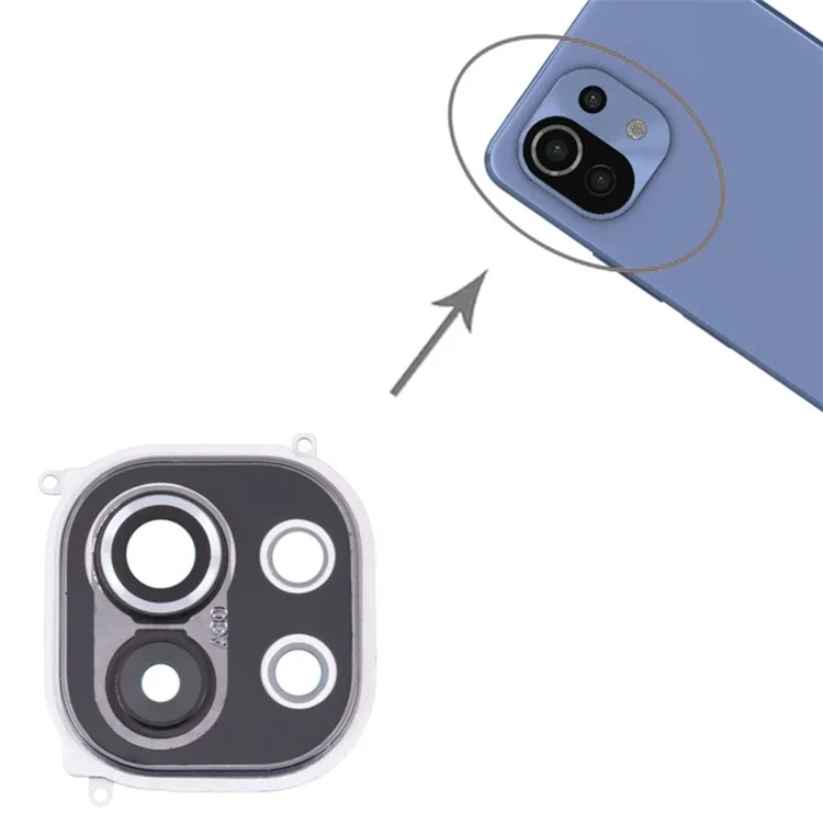 Pour Xiaomi mi 11 M2011k2c / M2011k2g OEM Back Camera Hoder Cover Avec Partie de Verre (sans Logo) - Gris