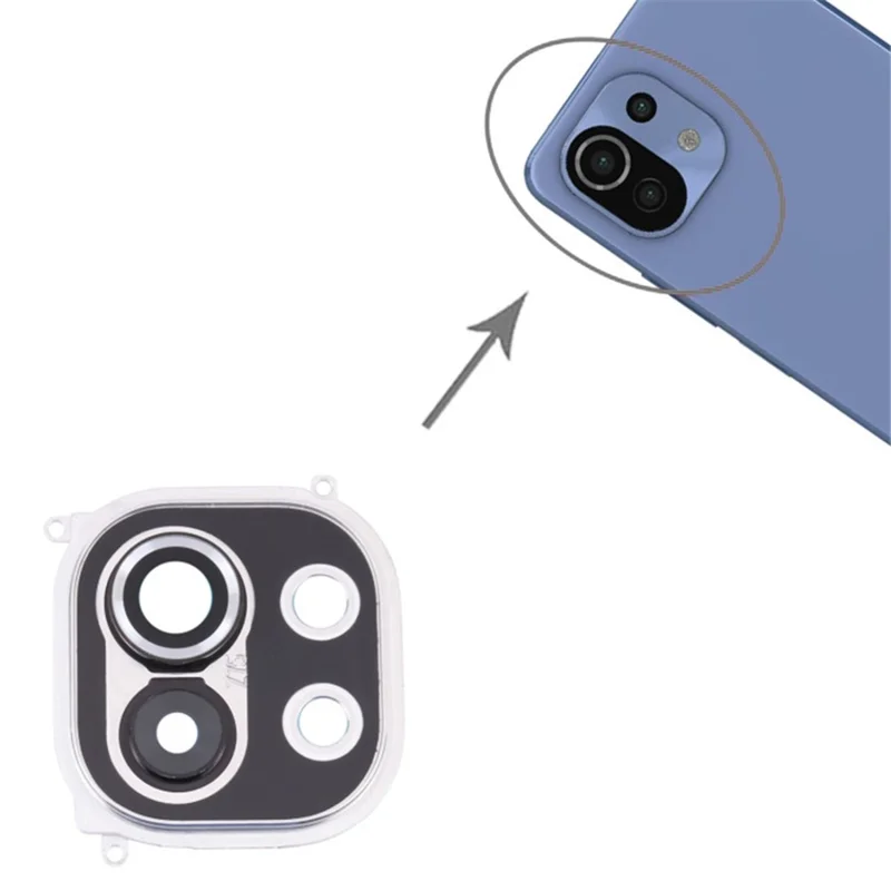 For Xiaomi Mi 11 M2011K2C/M2011K2G OEM Back Camera Lens Holder Cover with Glass Part (without Logo) - Silver