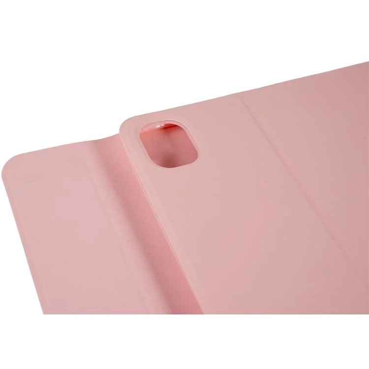 For Xiaomi Pad 5/5 Pro PU Leather Stand Case Tablet Cover + Round Cap Wireless Bluetooth-compatible Keyboard with Touchpad - Pink