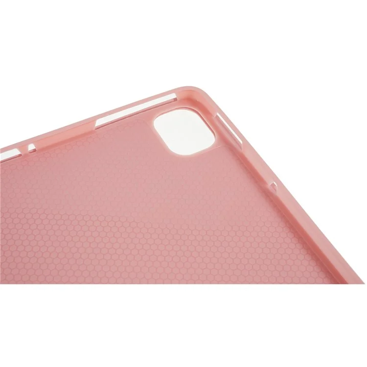 For Xiaomi Pad 5/5 Pro PU Leather Stand Case Tablet Cover + Round Cap Wireless Bluetooth-compatible Keyboard with Touchpad - Pink