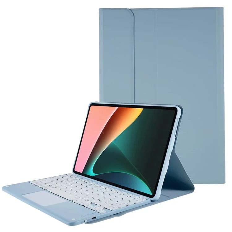 For Xiaomi Pad 5/5 Pro Square Cap Touchpad Wireless Bluetooth-compatible Keyboard + Stand Leather Tablet Case - Blue