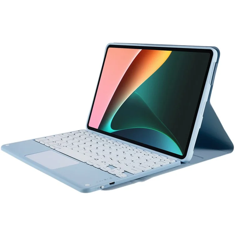 For Xiaomi Pad 5/5 Pro Square Cap Touchpad Wireless Bluetooth-compatible Keyboard + Stand Leather Tablet Case - Blue