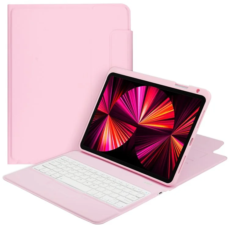 6212 For iPad 10.2 (2021)/(2020)/(2018)/iPad Air 10.5 inch (2019)/iPad Pro 10.5-inch (2017) Bluetooth-compatible Keyboard Case Wireless Keyboard Tablet Leather Cover with Stand/Pen Slot - Pink