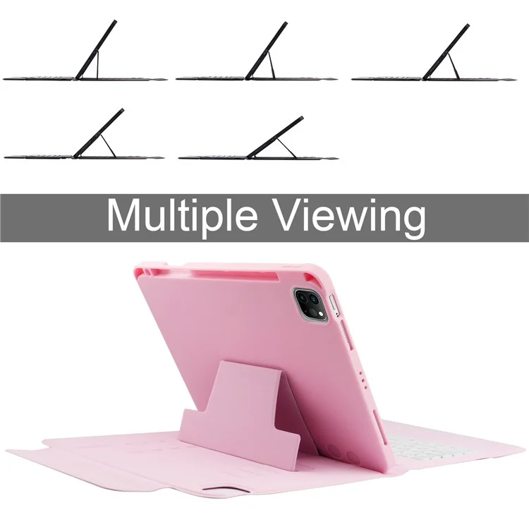 6212 For iPad 10.2 (2021)/(2020)/(2018)/iPad Air 10.5 inch (2019)/iPad Pro 10.5-inch (2017) Bluetooth-compatible Keyboard Case Wireless Keyboard Tablet Leather Cover with Stand/Pen Slot - Pink