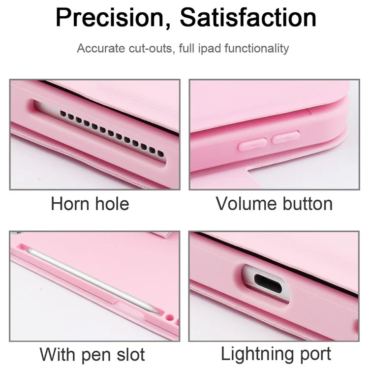 6212 For iPad 10.2 (2021)/(2020)/(2018)/iPad Air 10.5 inch (2019)/iPad Pro 10.5-inch (2017) Bluetooth-compatible Keyboard Case Wireless Keyboard Tablet Leather Cover with Stand/Pen Slot - Pink