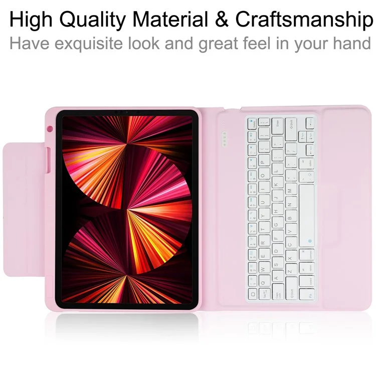 6212 For iPad 10.2 (2021)/(2020)/(2018)/iPad Air 10.5 inch (2019)/iPad Pro 10.5-inch (2017) Bluetooth-compatible Keyboard Case Wireless Keyboard Tablet Leather Cover with Stand/Pen Slot - Pink
