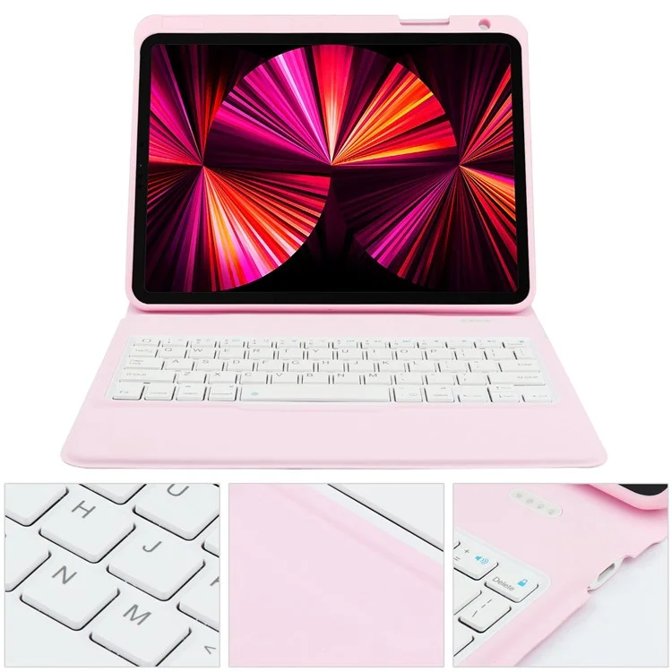 6212 For iPad 10.2 (2021)/(2020)/(2018)/iPad Air 10.5 inch (2019)/iPad Pro 10.5-inch (2017) Bluetooth-compatible Keyboard Case Wireless Keyboard Tablet Leather Cover with Stand/Pen Slot - Pink