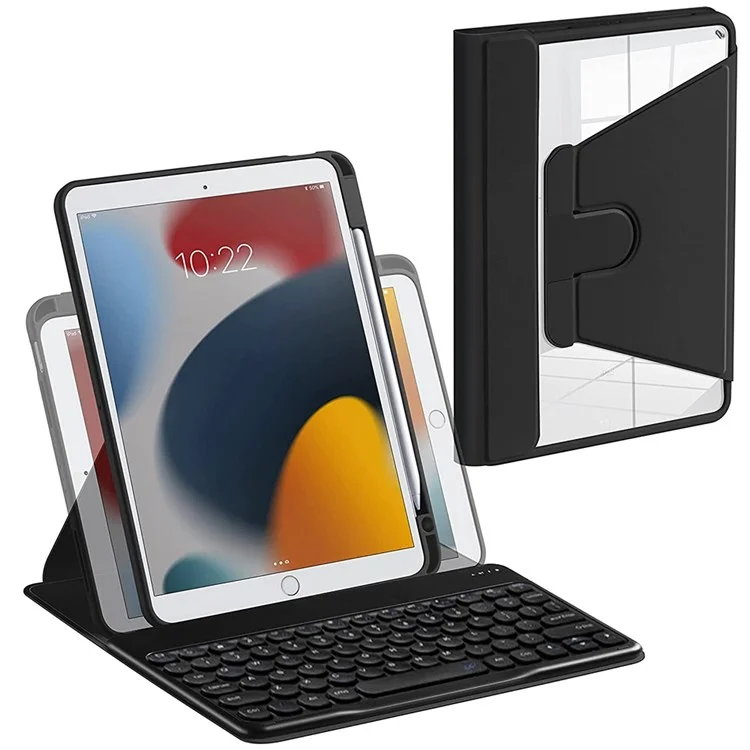 For iPad 10.2 (2019)/(2020)/(2021) 360-Degree Rotatory PU Leather Bluetooth-compatible Keyboard Shell Set - Black