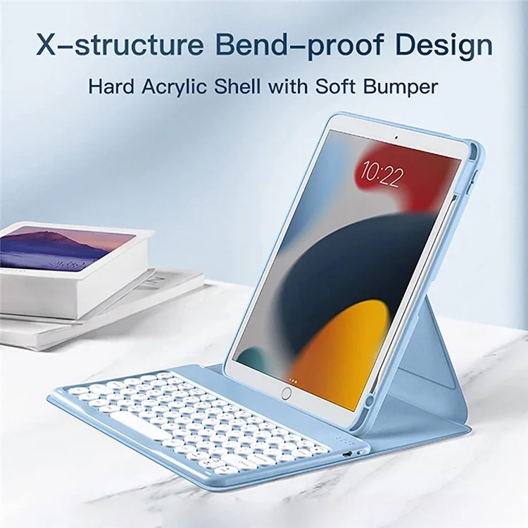 For iPad 10.2 (2019)/(2020)/(2021) 360-Degree Rotation PU Leather Bluetooth-compatible 3.0 Keyboard Shell Set with Transparent Back Plate + Dual-Mode Mouse - Blue