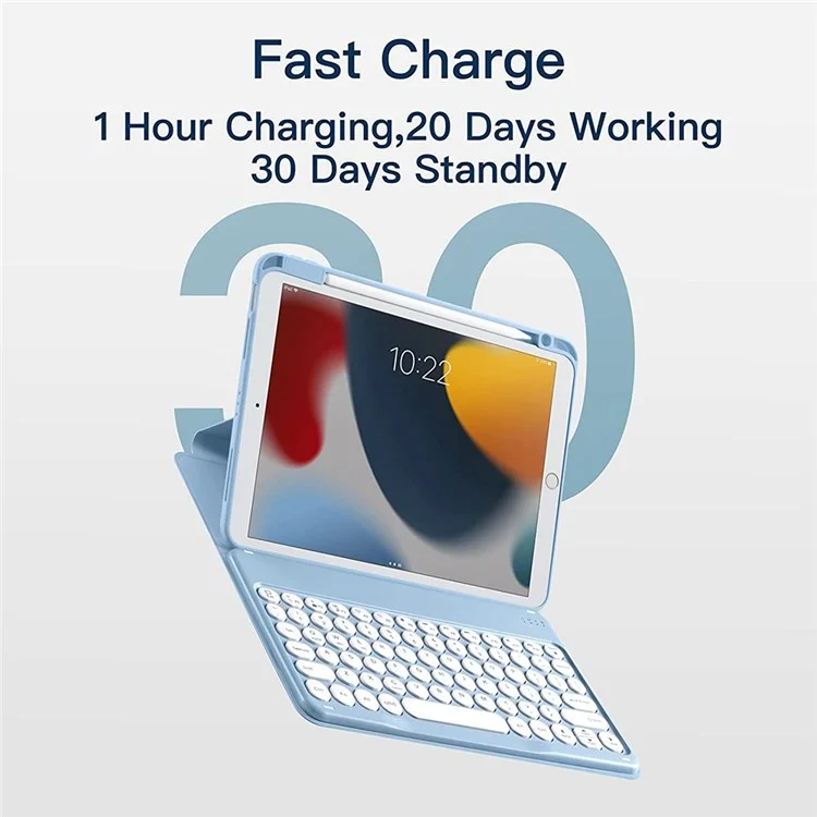 For iPad 10.2 (2019)/(2020)/(2021) 360-Degree Rotation PU Leather Bluetooth-compatible 3.0 Keyboard Shell Set with Transparent Back Plate + Dual-Mode Mouse - Blue