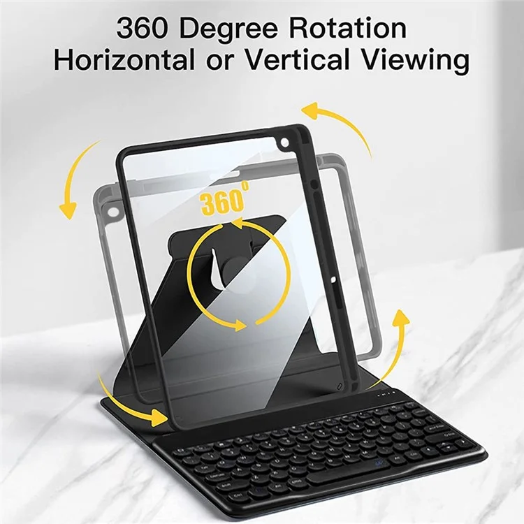Per iPad 10.2 (2019)/(2020)/(2021) Rotazione a 360 gradi Set di guscio in pelle PU Bluetooth 3.0 Keyboard + Pannello posteriore trasparente + Mouse a doppia modalità - Nero