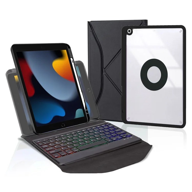 Z102BS Para Ipad 10.2 (2021)/(2019)/(2020) Case de Teclado Bluetooth Desmontable Con Una Tragamonedas de Lápiz de Tableta de Choque Retroiluminada de 3 Colores Slot de Lápiz Incorporado - Negro