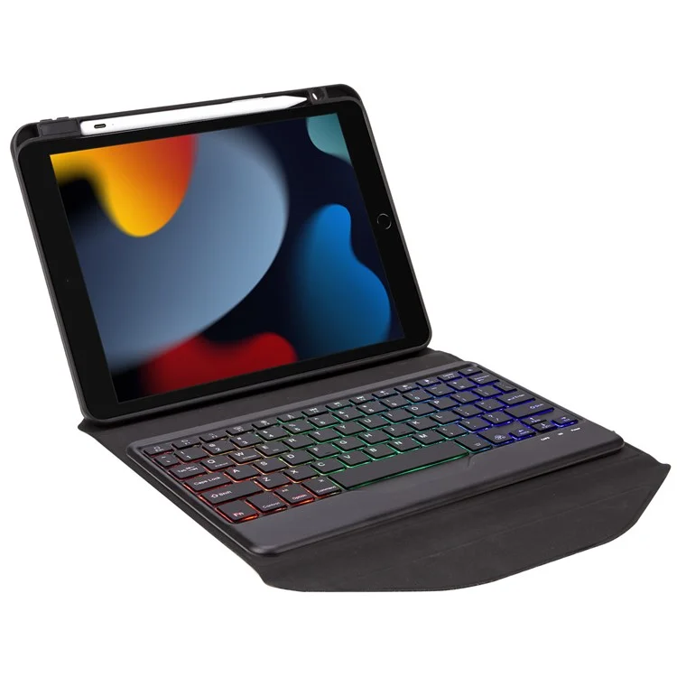 Z102BS Para Ipad 10.2 (2021)/(2019)/(2020) Case de Teclado Bluetooth Desmontable Con Una Tragamonedas de Lápiz de Tableta de Choque Retroiluminada de 3 Colores Slot de Lápiz Incorporado - Negro