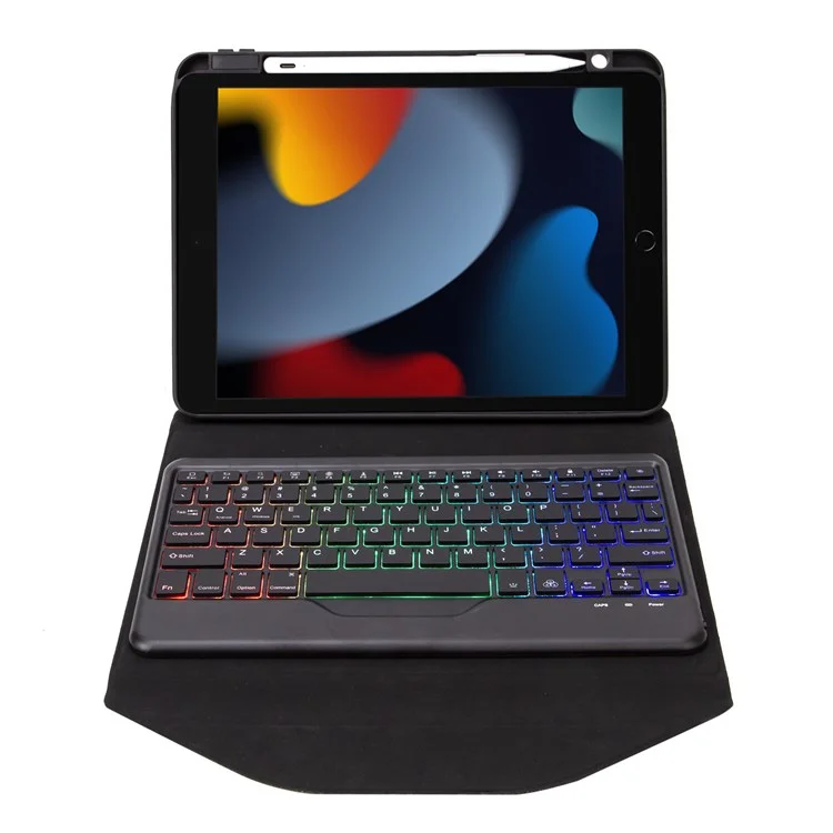 Z102BS Para Ipad 10.2 (2021)/(2019)/(2020) Case de Teclado Bluetooth Desmontable Con Una Tragamonedas de Lápiz de Tableta de Choque Retroiluminada de 3 Colores Slot de Lápiz Incorporado - Negro