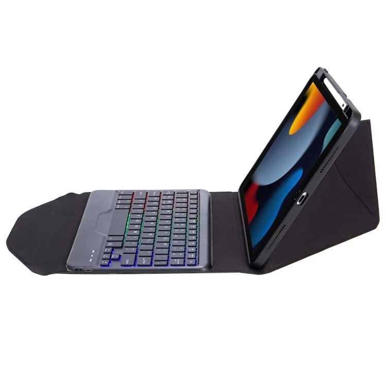 Z102BS Para Ipad 10.2 (2021)/(2019)/(2020) Case de Teclado Bluetooth Desmontable Con Una Tragamonedas de Lápiz de Tableta de Choque Retroiluminada de 3 Colores Slot de Lápiz Incorporado - Negro