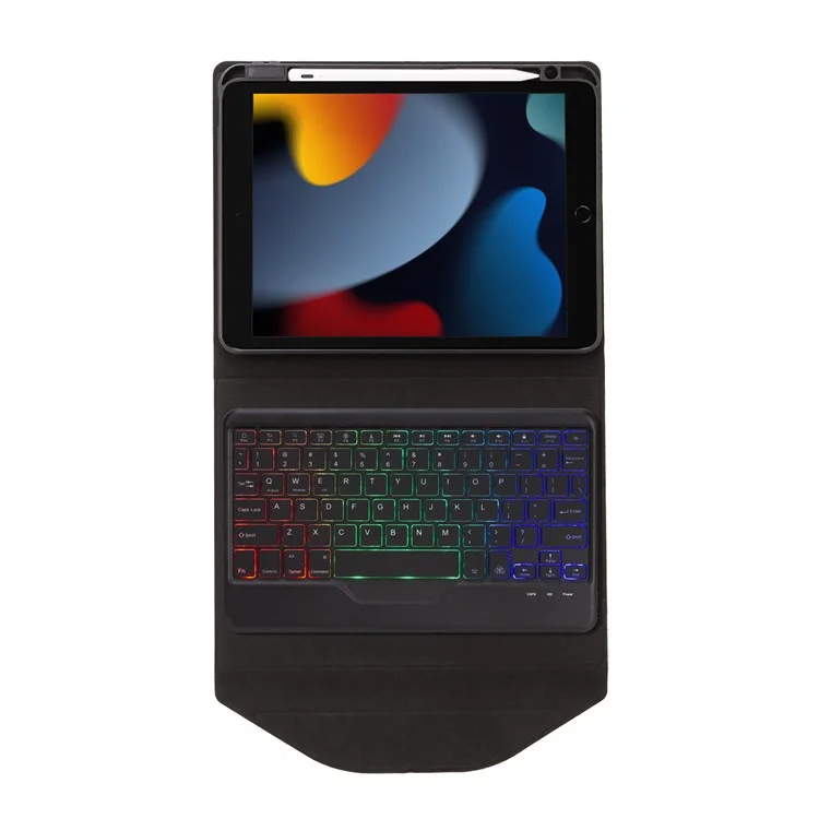 Z102BS Para Ipad 10.2 (2021)/(2019)/(2020) Case de Teclado Bluetooth Desmontable Con Una Tragamonedas de Lápiz de Tableta de Choque Retroiluminada de 3 Colores Slot de Lápiz Incorporado - Negro