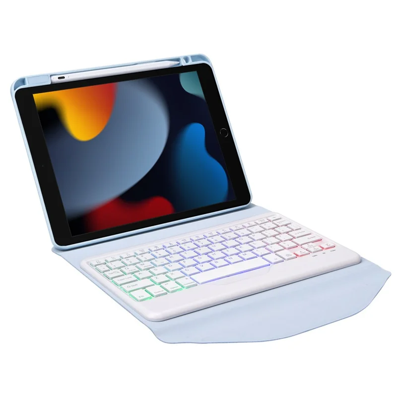 Z102BS For iPad 10.2 (2021)/(2019)/(2020) Detachable Bluetooth-compatible Keyboard Case with 3-Color Backlit Shockproof Tablet Protector Built-in Pencil Slot - Sky Blue